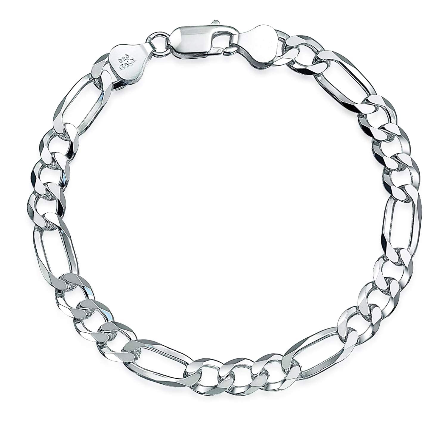 Treasure Bay Mens 8mm Solid 925 Sterling Silver Figaro Chain Bracelet Made in Italy (19.5)