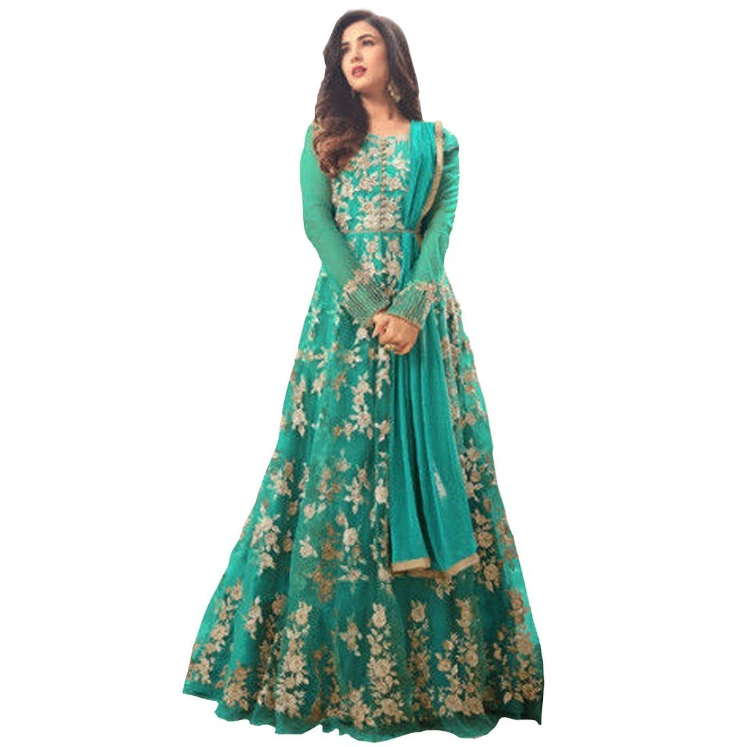 crazy women's net semi-stitched gown (turquoise_ free size)