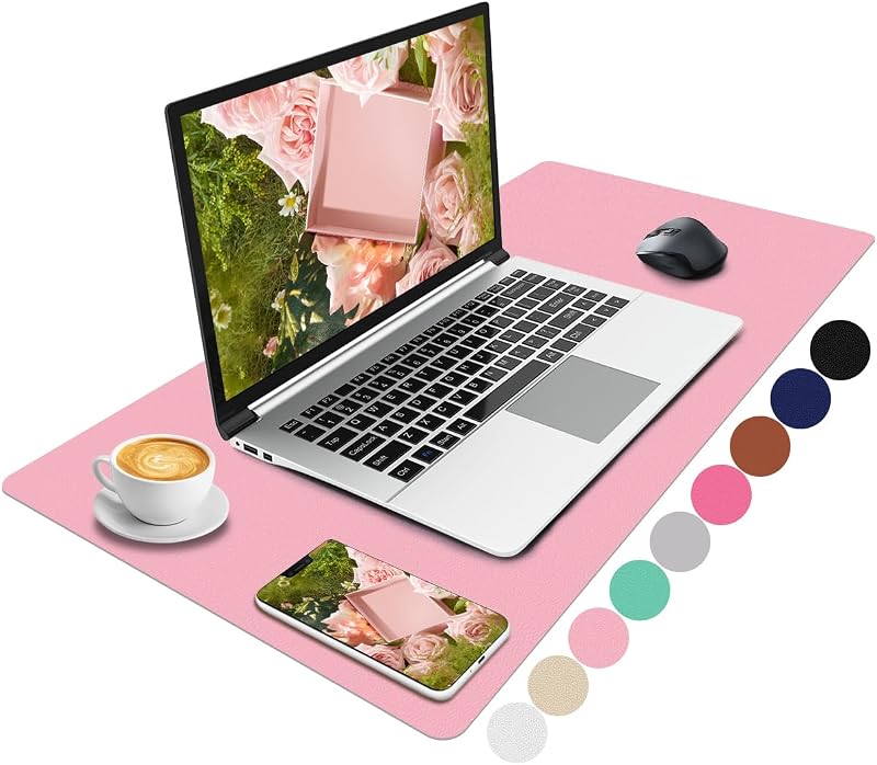 Niviy Leather Desk Mat Pink PU Non-Slip 60x35 cm Waterproof Large Desk Pad