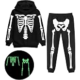 TUONROAD kids skeleton costumes Halloween Glow in The Dark Sets 5-12 Years | Kids Hooded pullover and pants sets,glow skeleton pattern,Halloween party