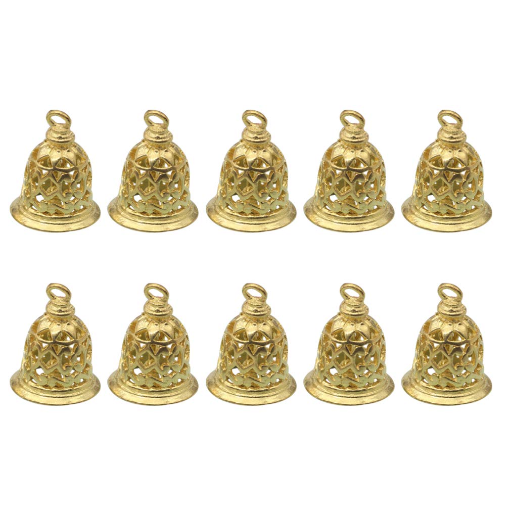 HEALLILY 10pcs Liberty Mini Craft Bells - Brass Golden Jingle Charms Pendants for Jewelry Making Bag Accessories 12 * 15mm