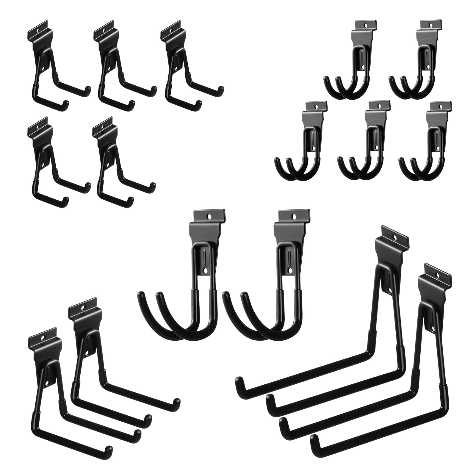 Photo 1 of PYBTOOL 16 Pack Slatwall Hooks, Slatwall Accessories for Garage Storage, Heavy Duty Slat Wall Hanger(Black)