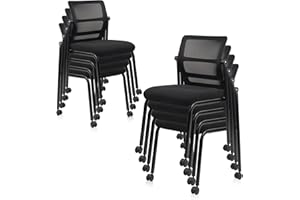 CLATINA Stacking Chairs 8 PK, Adjustable Backrest Stackable Mesh Office Waiting Room Armless Chair with Wheels for Guest Reception Conference Lobby Side School, Black