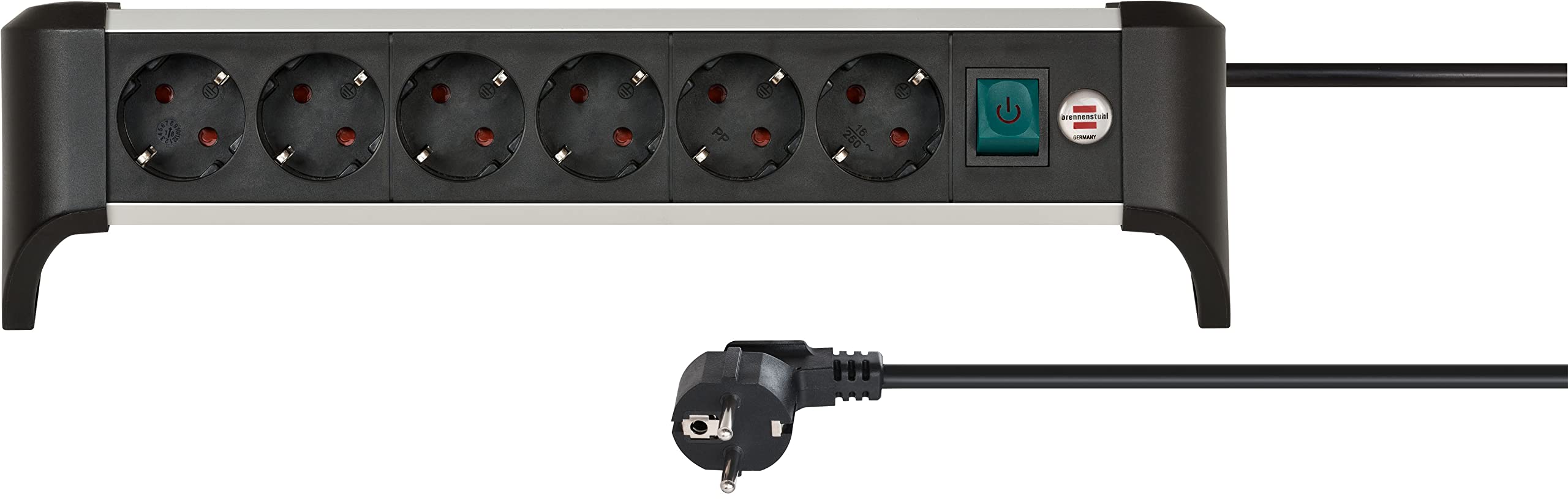 Brennenstuhl 1391040600 multiprise 3 m 6 sortie(s) CA Intérieure Noir, Argent