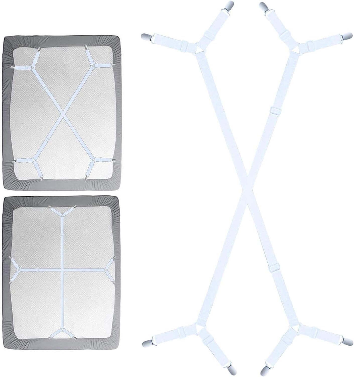 Navani Bed Sheet Clips For Bedding | Fitted Bed Sheet Straps Clips Holder | Bed Sheet Grippers Suspenders | Bed Scrunchie UK | Bed Sheet Fasteners Grippers | Mattress Sheet Clips Straps | 2pcs White