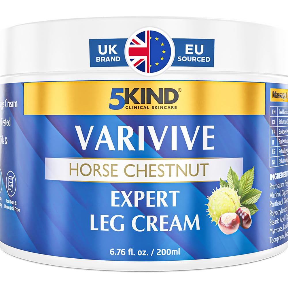 5Kind Varivive Horse Chestnut Expert Leg Cream 200ml (Formally Varicose Veins Cream) - with Zinc, Arnica & Avocado Oil - Improve Appearance & Feel Over Time - Varicose Veins Treatment for Legs