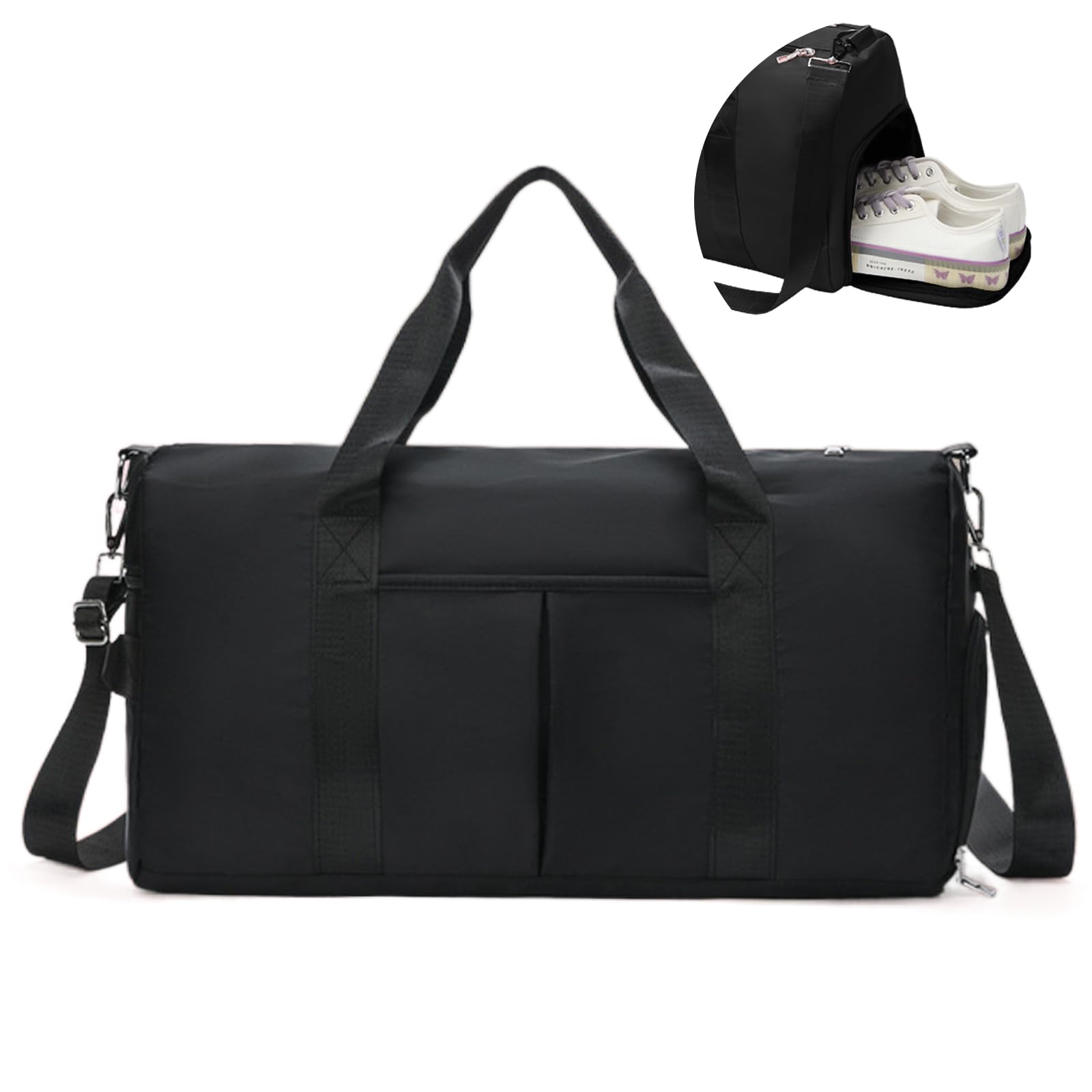 Sports Gym Bag, 30L Gym Sports Duffle Bag, Waterproof Travel Duffel Bag, Waterproof Gym Bag, Dry Wet Separated Durable Travel Duffel Bag for Sports Travel Swimming Camping(Black 46x29x23cm)