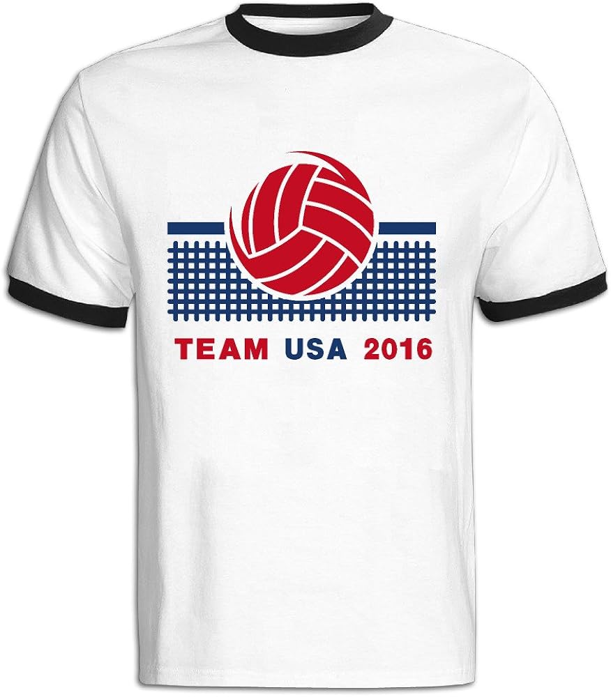 GreenAlley Men's Team USA 2016 Volleyball Crew Neck Contrast TShirt