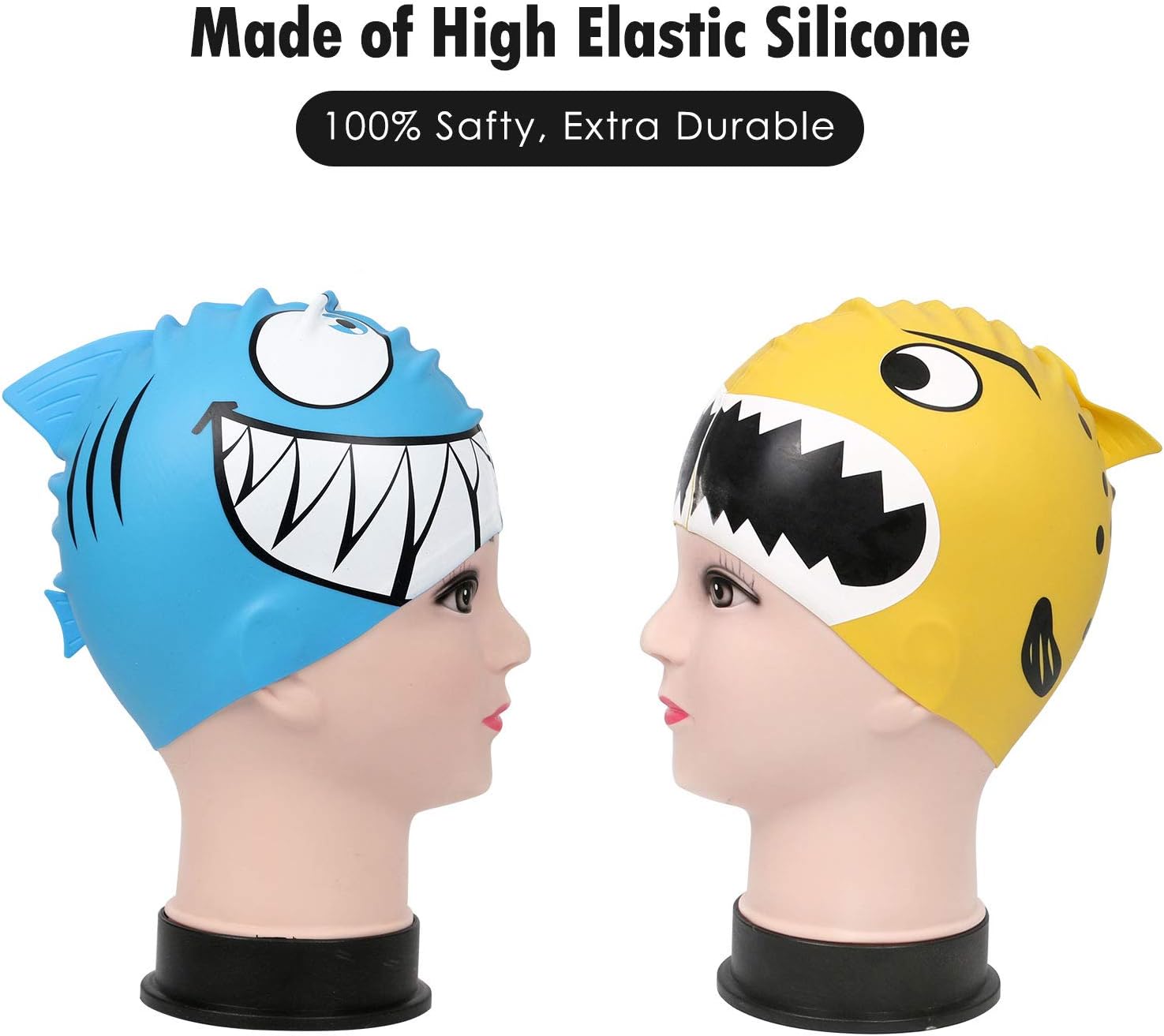 2 Stück Badekappen Für Kinder 1-8 Jahre - Elastische Polyester Kappen Mit Süßen Mustern