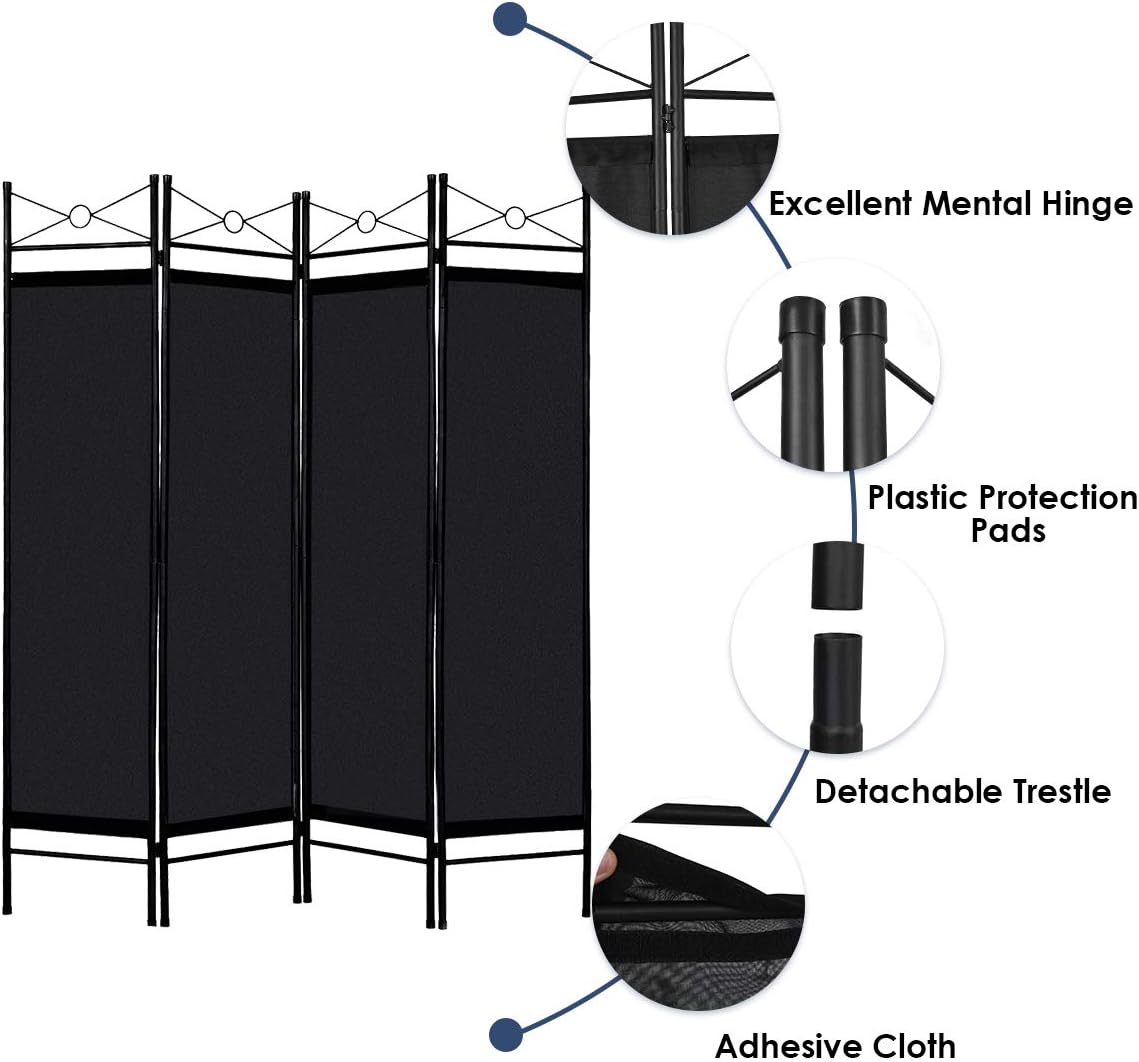 Giantex 4 Panel Room Divider Screens Steel Frame & Fabric Surface Freestanding Room Dividers and Folding Privacy Screens Home Office, Black: Furniture & Decor