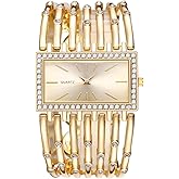 Dacdyi Women Girls Elegant Cuff Dress Bangle Bracelet Crystal Strap Analog Quartz Wristwatches