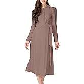 KOH KOH Womens 2026 Long Sleeve Flowy Wrap Collar Fall Modest Work Office Midi Dress