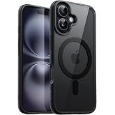 JETech Magnetic Case for iPhone 16, Black | Compatible with MagSafe, Solid Color Matte TPU Frame, Clear Back, Shockproof Bumper