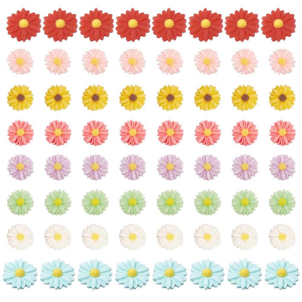 SUNNYCLUE 1 Box 80pcs Daisy Flower Cabochons Resin Charms Flatback Cabochons for Wedding Party Home Craft Decor Scrapbooks Embellishments Hair Costume Accessories Ornaments Adults