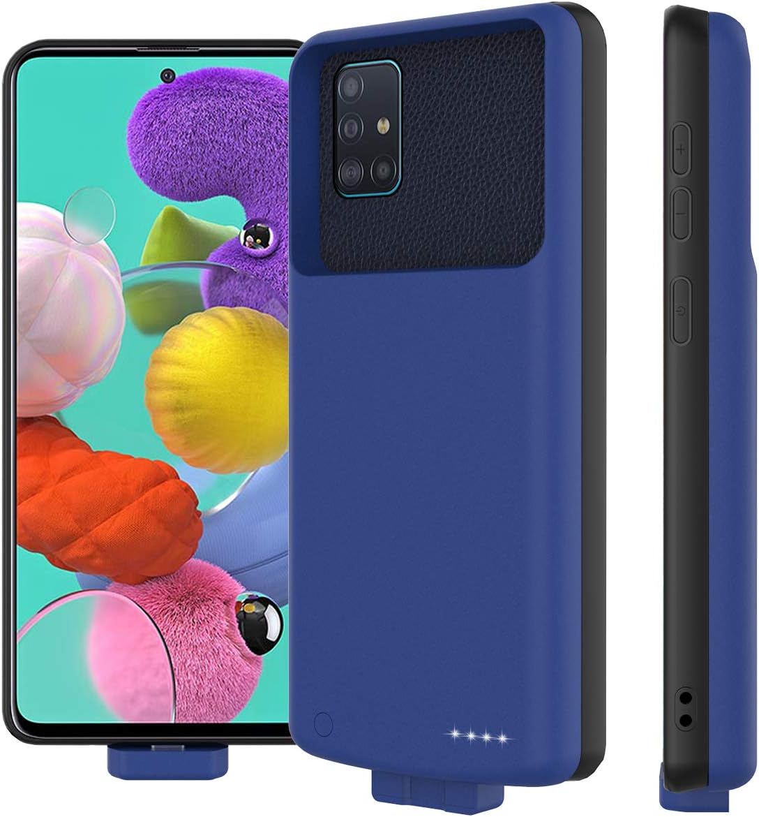 LifeePro Compatible with Samsung Galaxy A51 Battery Case, 7000mAh Rechargeable External Backup Charger Pack Slim Extended Portable Power Bank Extra Shockproof Protective Cover Shell Blue