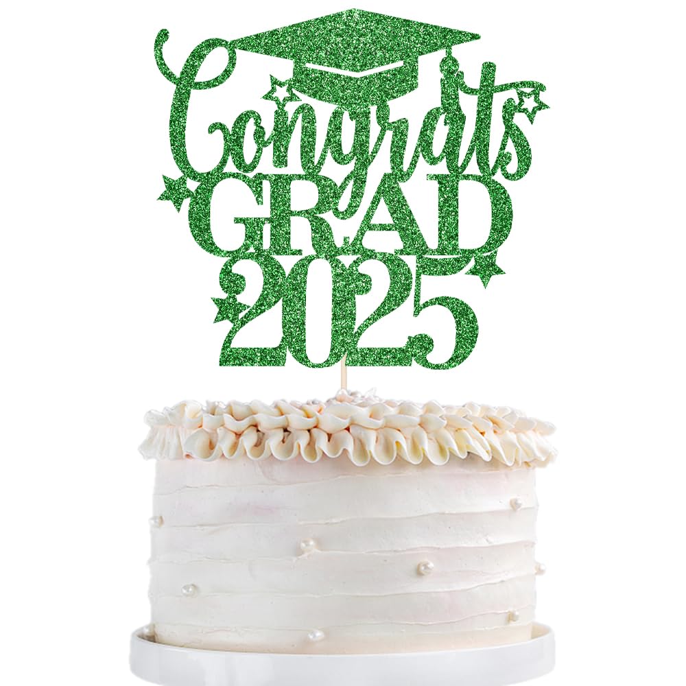 Photo 1 of Qertesl Congrats Grad 2025 Cake Topper,2025 Graduation Cake Topper,High School Graduation, College Graduate, 2025 Graduate Party Decorations Supplies (Congrats Grad 2025 green)