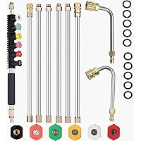 Selkie 120inch Stainless Steel Pressure Washer Extension Wand Power Washer Lance with Spray Nozzle Tips,30°,90°Curved Rod, 1/