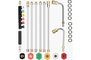 Selkie 120inch Stainless Steel Pressure Washer Extension Wand Power Washer Lance with Spray Nozzle Tips,30°,90°Curved Rod, 1/4’’Quick Connect, Replacement for Anti-Leaked Ring 4000 PSI…
