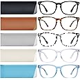 VIDEBLA 5 Pack Blue Light Blocking Reading Glasses,Spring Hinge Readers for Women Men,Anti UV Ray Filter Nerd Eyeglasses