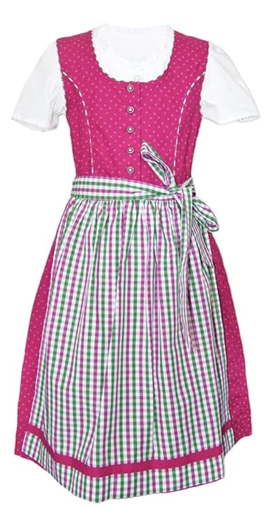 Isar-Trachten Kinder Dirndl Carlotta 3-TLG. Beere Grün - Zauberhaftes Mädchen Kleid für Oktoberfest, Kirchweih, Hochzeit