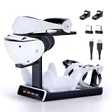 3-in-1 Controller Charging Dock for PSVR2 and PS5, VR Stand Display with LED Light, PS5 VR2 Storage Base Gaming Accessories, 4 Magnetic Clasp & Type-C Cable