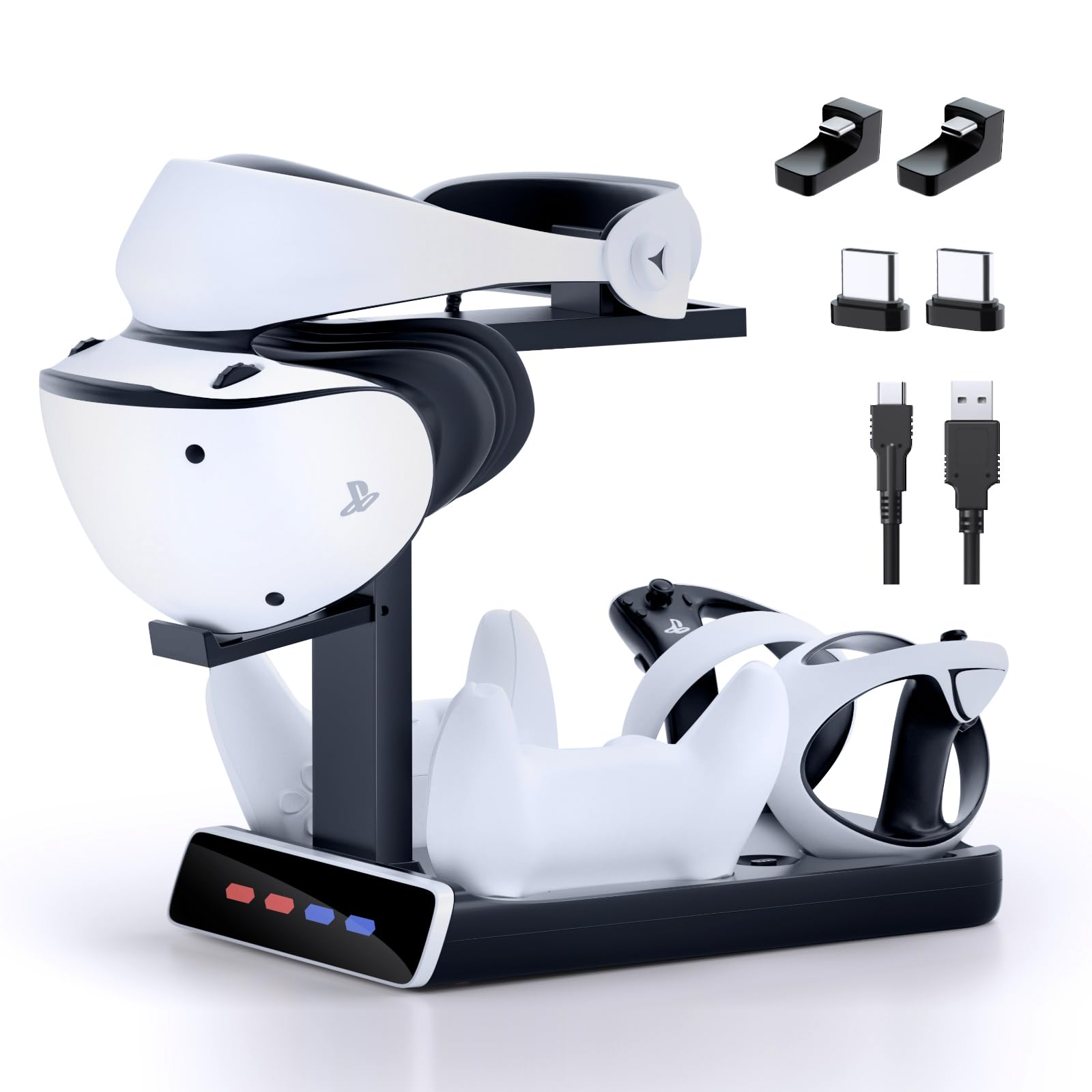 Photo 1 of 3-in-1 Controller Charging Dock for PSVR2 and PS5, VR Stand Display with LED Light, PS5 VR2 Storage Base Gaming Accessories, 4 Magnetic Clasp & Type-C Cable