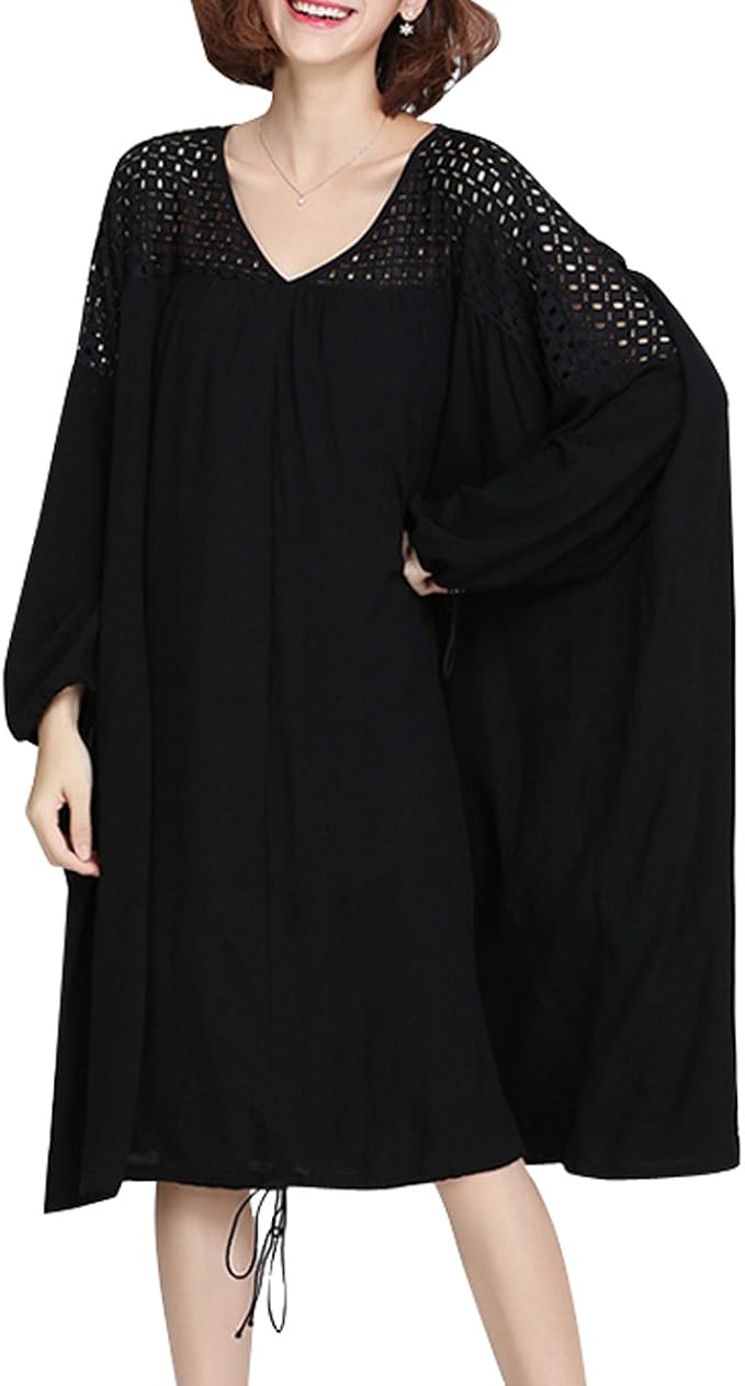 ellazhu Women Solid Oversize Long Sleeve Dress GA717 Black Amazon.co
