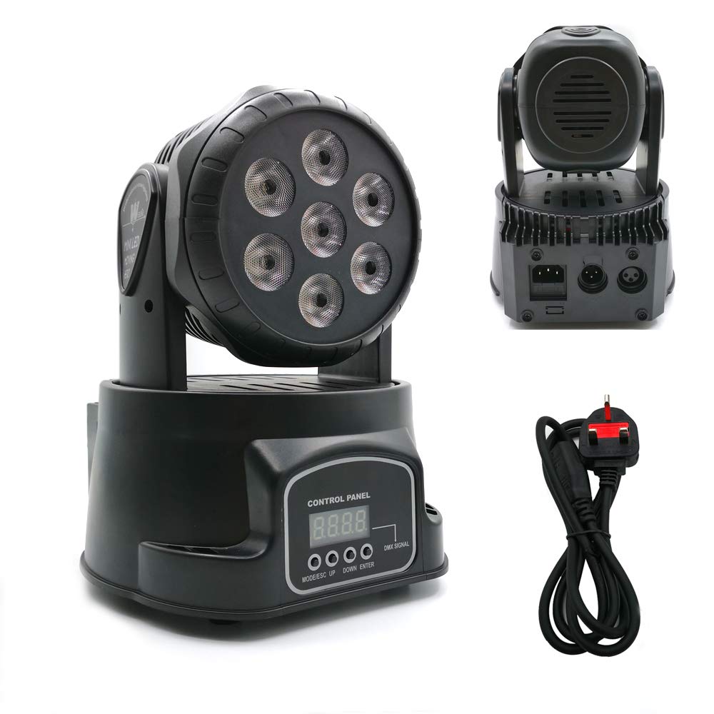 HaoTuo Moving Head Stage Light, 7X8W RGBW LED Mini Moving Head Lighting for Bars Disco Hall Performance Places Sound Activated,Master-Slave, Auto Running…