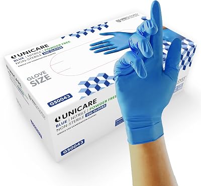Unigloves Unicare Nitrile Gloves Medium Blue 200pk Powder Free Medical Grade