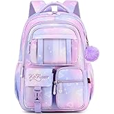mygreen Kawaii Girls Backpack for School, Cute Teenage Multiple Pockets Backpack, Fashion Bookbag for Primary Elementary High School Purple