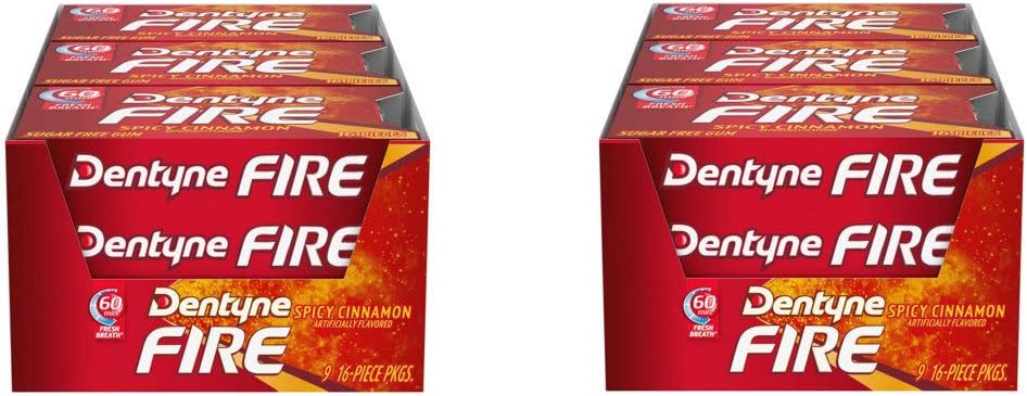 Fire Sugar Free Gum (Spicy Cinnamon 144 Count) (144 Count (2 Boxes))