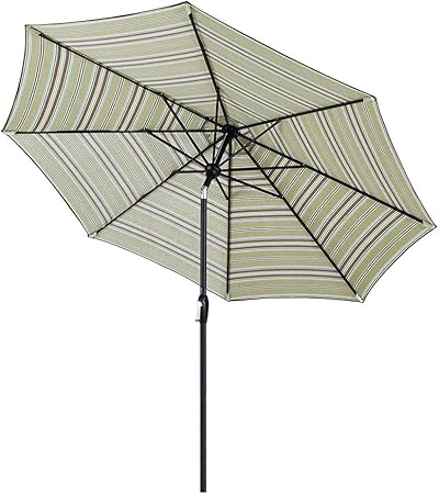 Amazon Com Tempera 9 Ft Patio Umbrella Outdoor Garden Table Umbrella With Push Button Tilt And Crank 8 Steel Ribs Grass Stripe Garden Outdoor