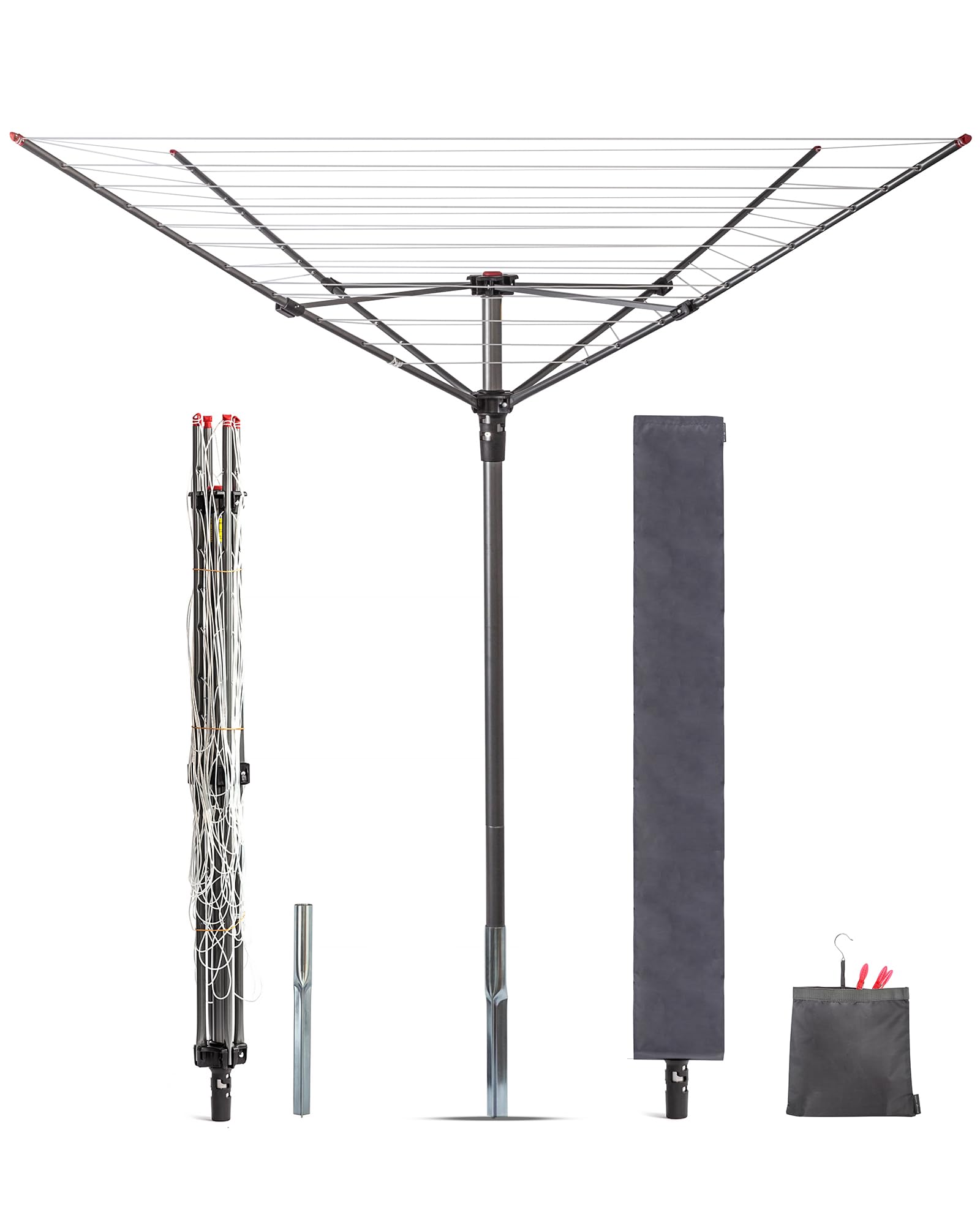 Photo 1 of *************top lock is broken*************
STORAGE MANIAC Outdoor Umbrella Drying Rack, 12 Lines with 164 Feet Drying Space, Steel Frame & Adjustable Height, 4-arm Umbrella Clothesline for Laundry, Collapsible Clothes Drying Rack for Backyard