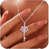 KIFUTENG 925 Sterling Silver Key Pendant Necklaces for Women Dainty Heart Birthstone Necklacce Hypoallergenic Cubic Zirconia Choker Necklace Engagement Wedding Valentines Jewelry Gift for Her