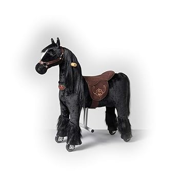 Ponnie - Ebony, Kinder Reitpferd, 3-6 Jahre, S, Pferd auf Rollen, Hochwertiges Reitpferd Ebony aus Plüsch, für drinnen und dr