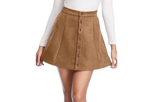Fuinloth Women's Faux Suede Skirt Button Closure A-Line High Wasit Mini Short Skirt 2023