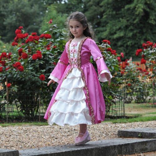 Girls fancy dress in princess style with flowers bows and layered satin skirt - Age 6-8