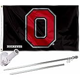 Ohio State Buckeyes Black Flag with Pole and Bracket Holder University Set