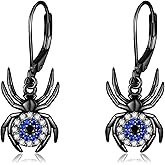 VONALA Spider Earrings 925 Sterling Silver Spider Dangle Earrings Cubic Zirconia Halloween Spider Earrings Jewelry for Women Men