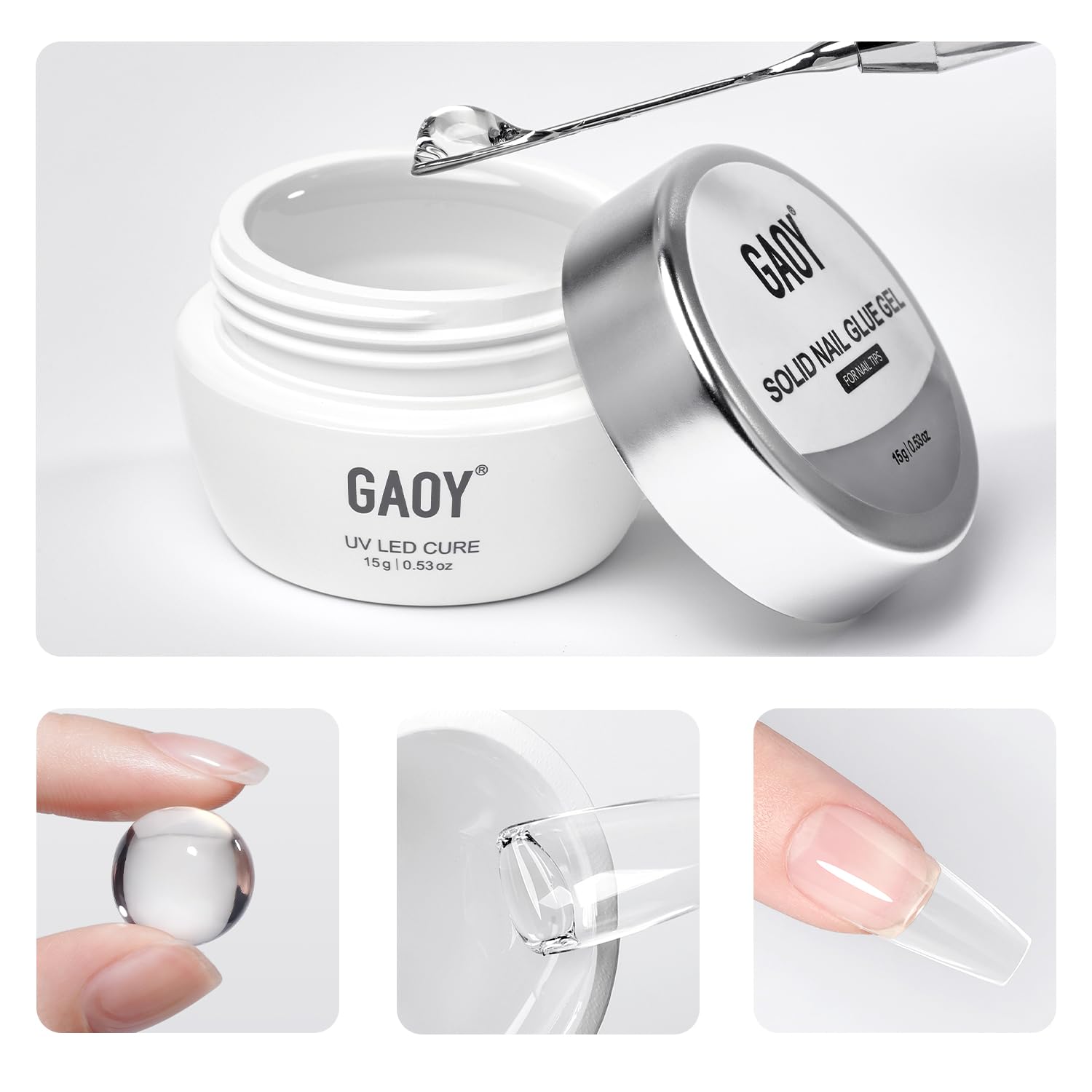 Photo 1 of GAOY Solid Nail Glue Gel for Nail Tips, 15g Strong Solid Glue for Press Ons, False and Acrylic Tips, UV Light Cure