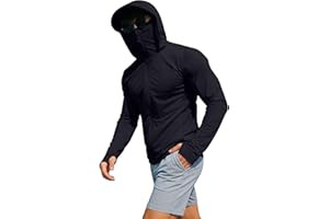 Mens Sun Hoodie UPF 50+ Long Sleeve Rash Guard Full Zip Jackets UV Fishing Outdoor Quick Dry Lightweight Hooded Shirts