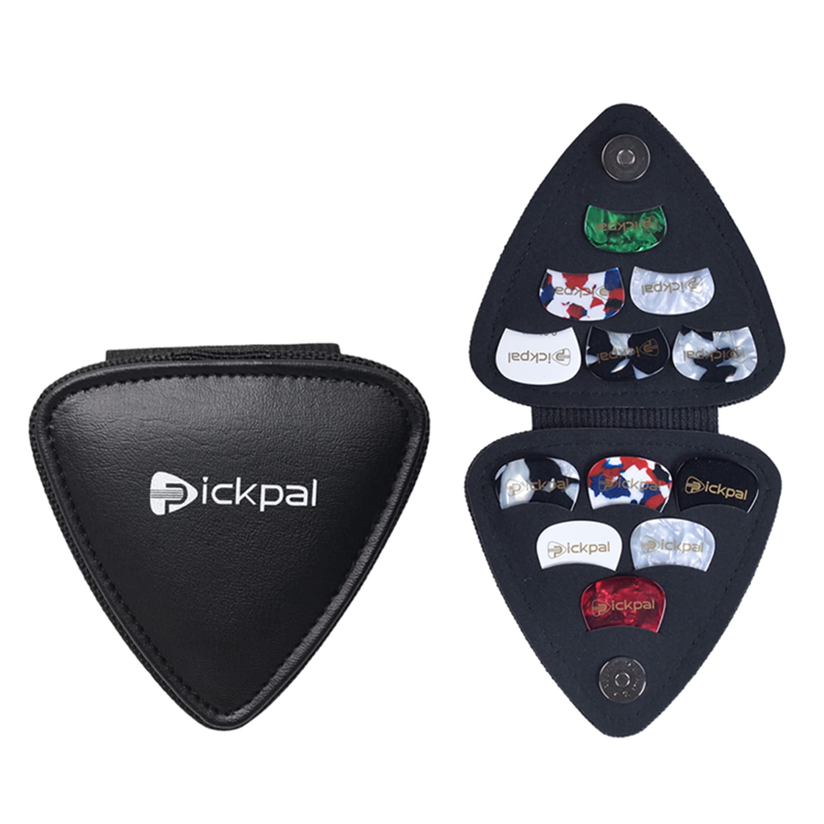 HUIOP PICKPAL Guitar Pick Holder Case for Acoustic Electric Guitars - Includes 12 Picks, Leather Plectrums Storage Pouch - Gifts for Kids and Friends