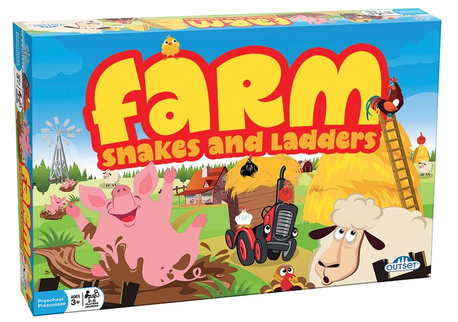 Farm Snakes and Ladders - No Reading Required, Preschool & Kids Board Game, Builds Children's Social & Developmental Skillls, Ages 3+, 2-6 Players