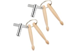 AceOrbit 2 Pieces Mini Drumsticks Drum Keys Keychains Wooden Dual Drumstick with Universal Drum Tuning Key Percussion Tools Gifts for Drummers Music Lovers