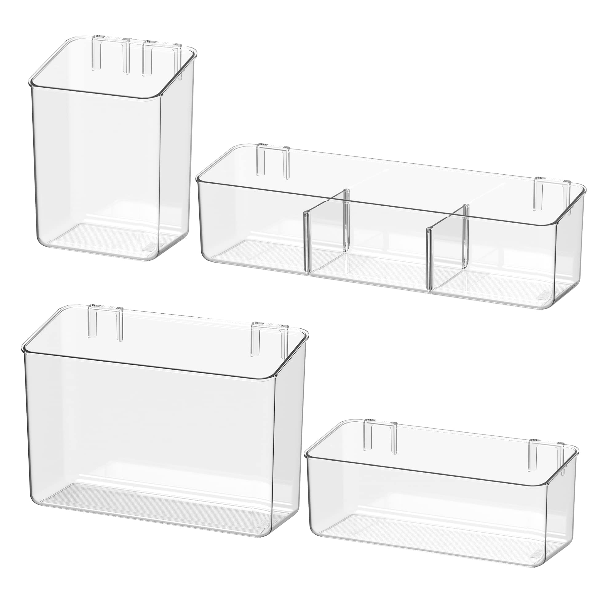 Photo 1 of BIINONE Adhesive Mount Storage Organizer Container Basket Bins, Plastic Over Cabinet Door Organizer, Pantry Wall Organization, Bathroom Organizer, Space Saving Holder for Sandwich Bags-4 Pack