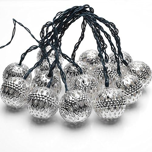 Set of 15 Moroccan Solar String Lanterns LED Fairy Lights Ball Warm White for Outdoor Garden Party Wedding