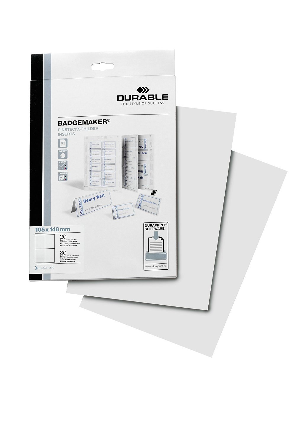 Durable BADGEMAKER Inserts A6 - Pack of 80 Inserts - Printable Name Badge Inserts - Create Professional Badges In Minutes