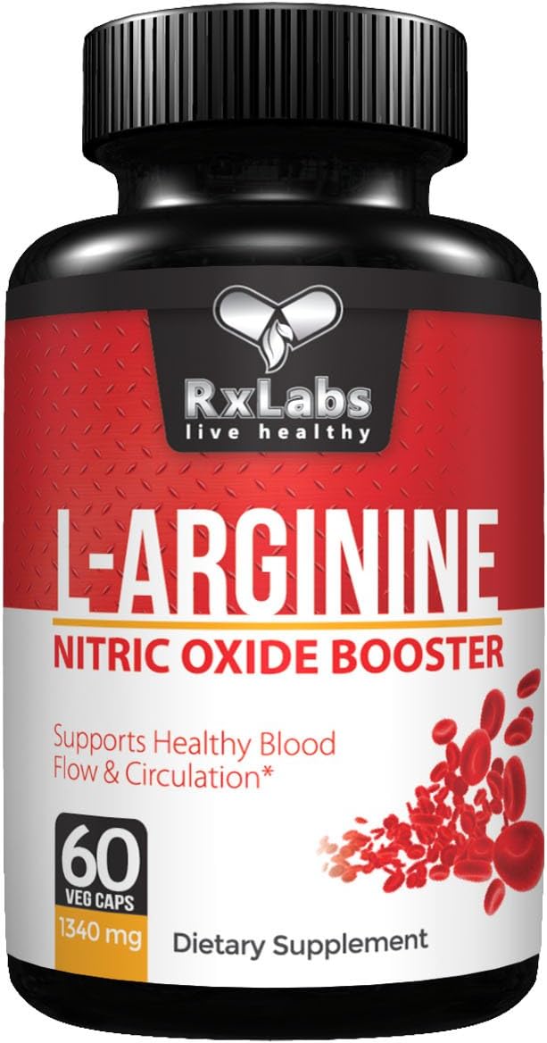 RxLabs L-Arginine Capsules: Potent Natural Vegan Dietary Supplement w/L- Arginine Amino & Citrullin/Nitric Oxide Booster Cardio Supplement for Blood Flow Control, High Energy Levels & Wellbeing