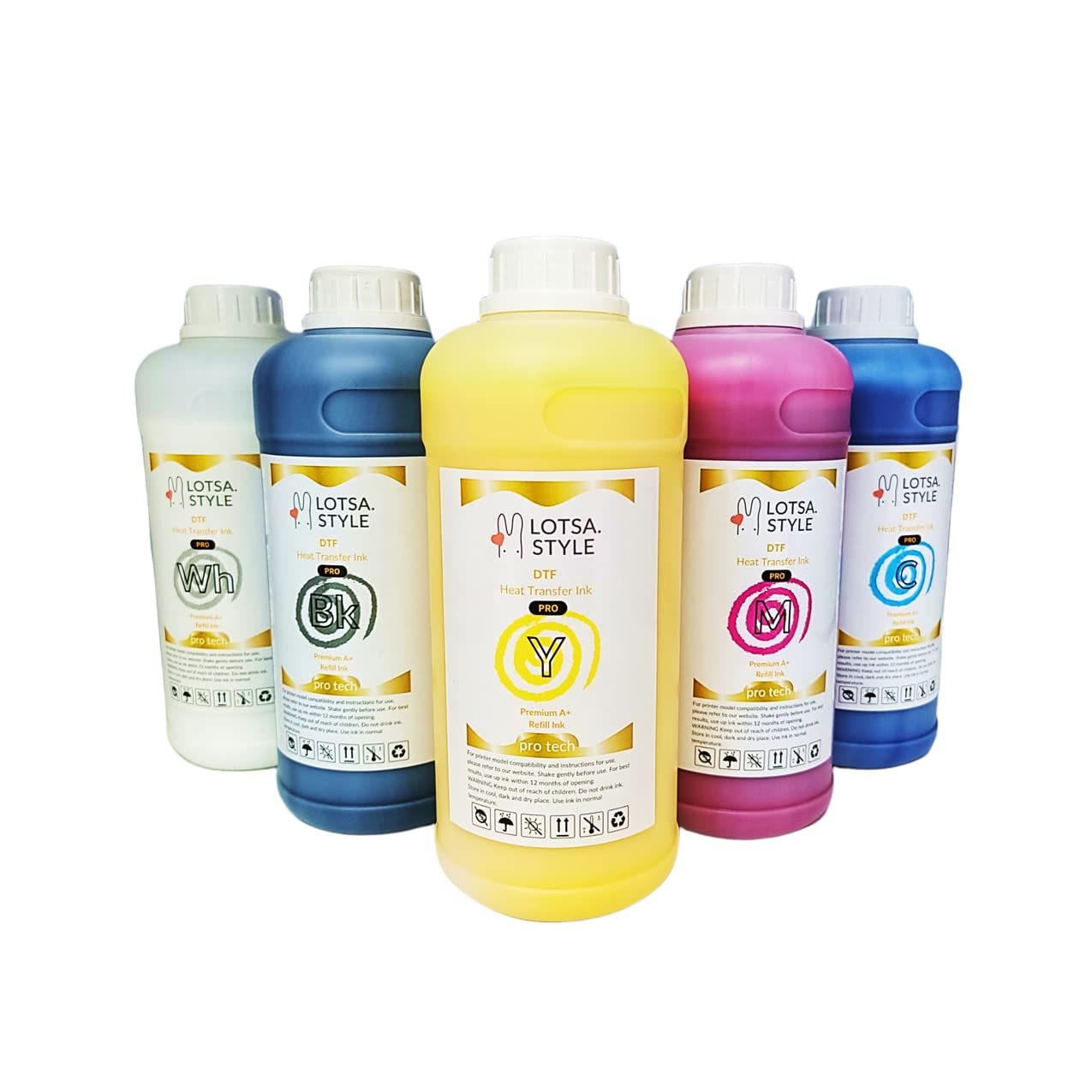 LOTSA. STYLE Premium PRO DTF Ink Refill for Inkjet Printers Heat Transfer Film Printing, Large and Wide Format Commercial Edition (Large, CMYK Wh)