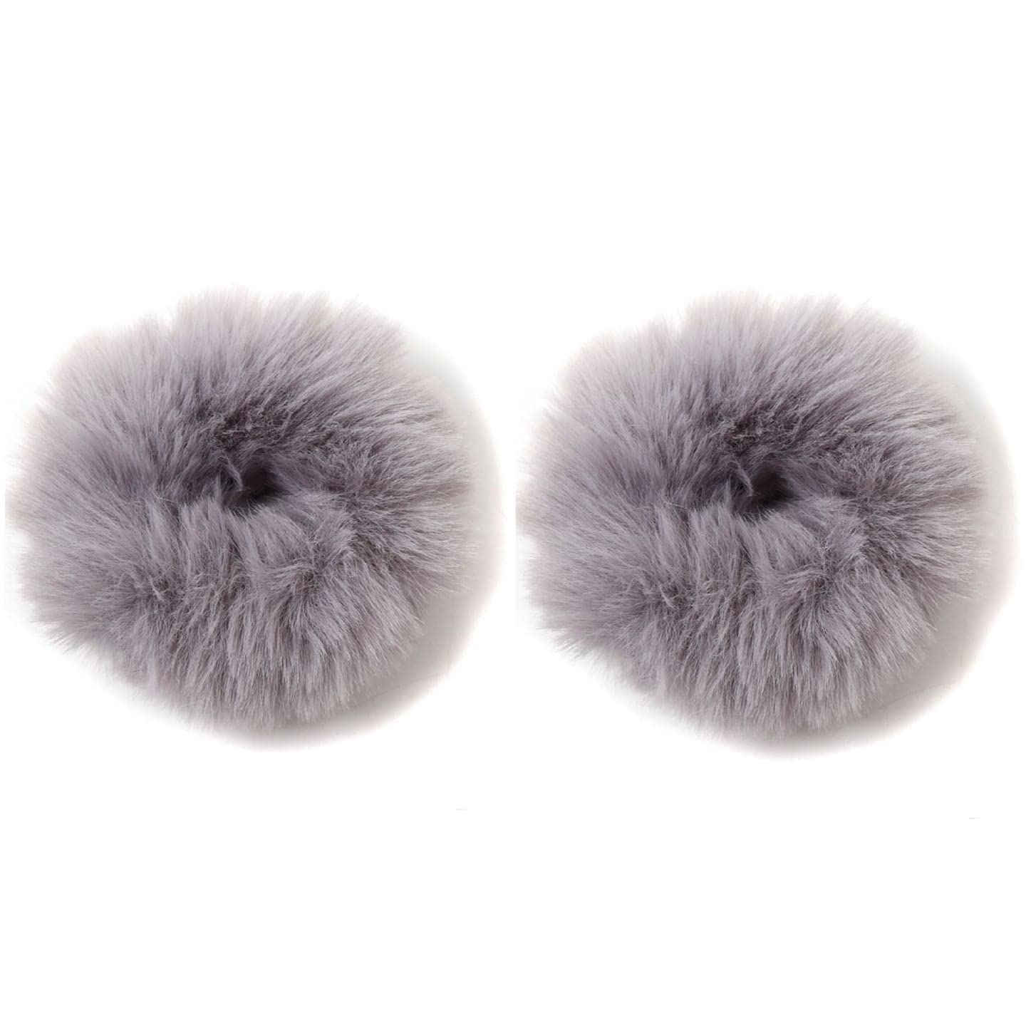 2 PCS GREY Plush Faux Fur Rabbit Hair Ties, Fluffy Scrunchy Hair Scrunchie Bobbles Elastic Hair Bands Holder Ponytail hair band Pompom Scrunchie Z2FLUGRI